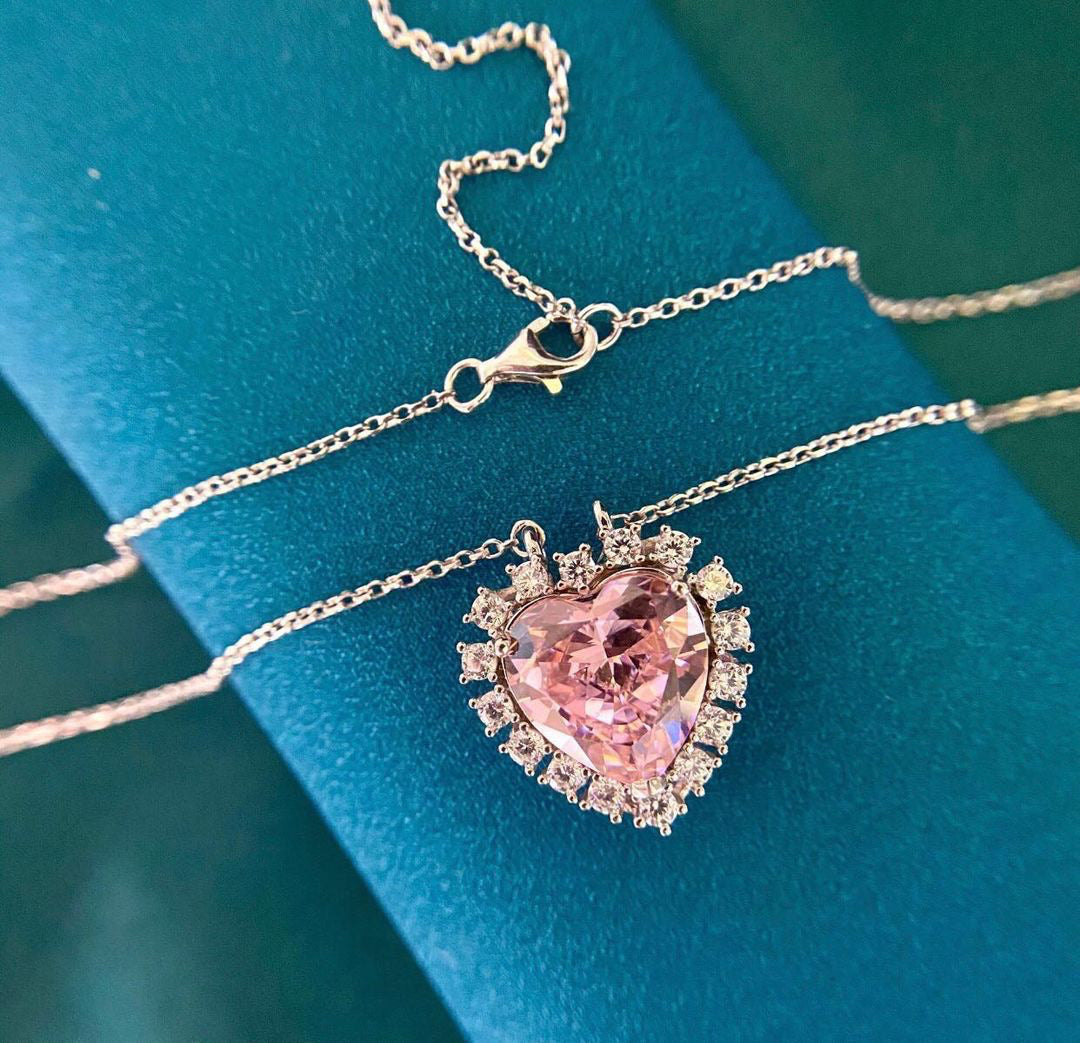 Set Romantic Pink Heart Cut Necklace and Earrings FREE Romantic cut Ring Moissanite Lab Grown Diamond