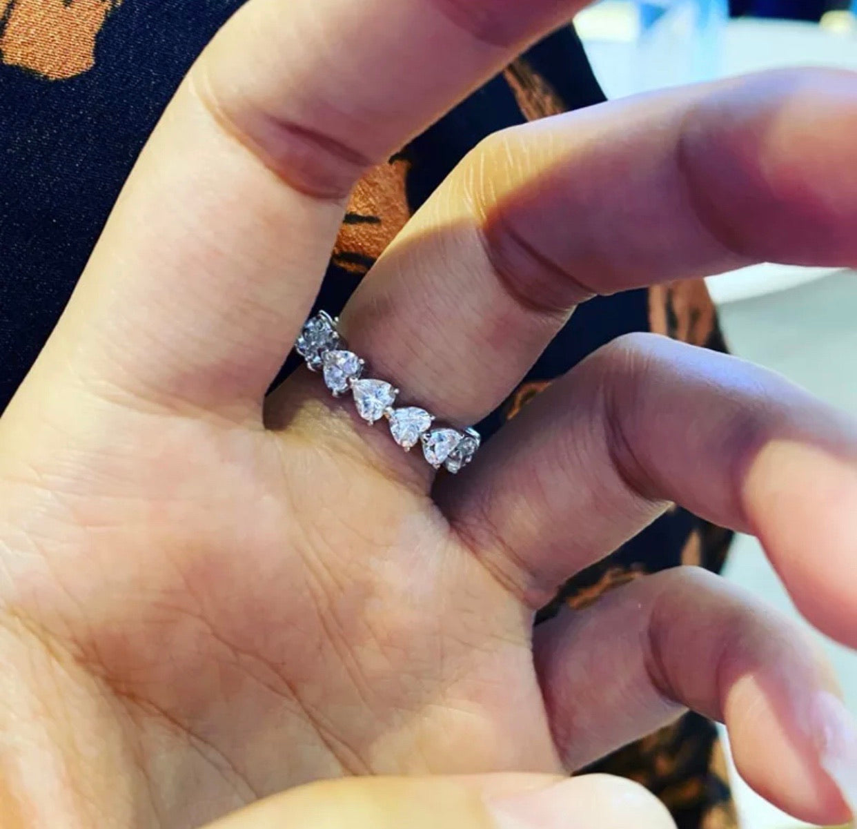 Heart Eternity Ring Moissanite Lab Grown Diamond in White Gold Vermeil