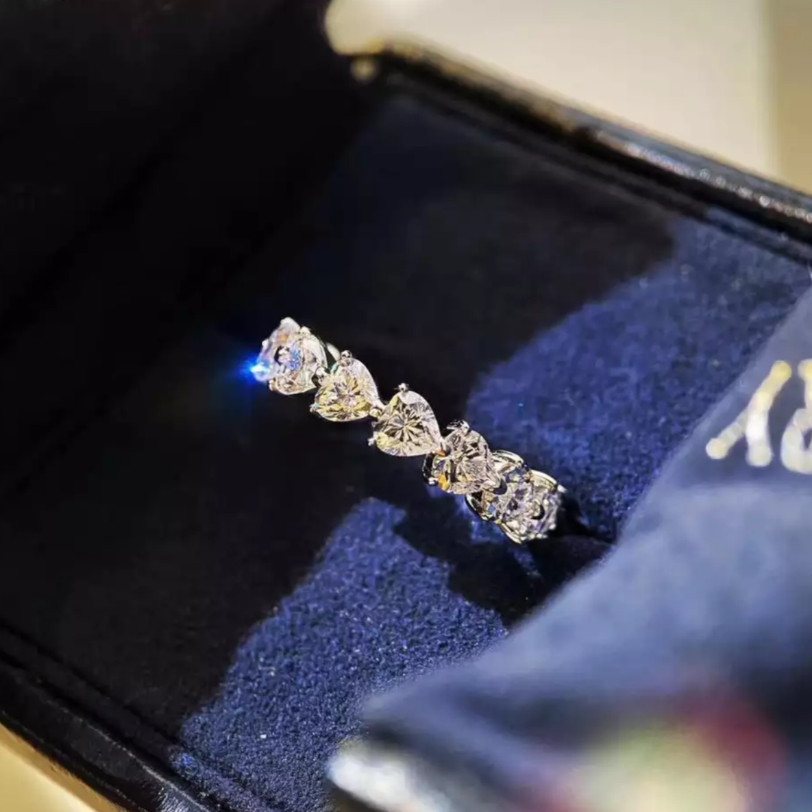 Heart Eternity Ring Moissanite Lab Grown Diamond in White Gold Vermeil