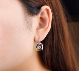 5.59ct Natural Multi color Gemstones Hoop Earrings in  white gold vermeil settings.