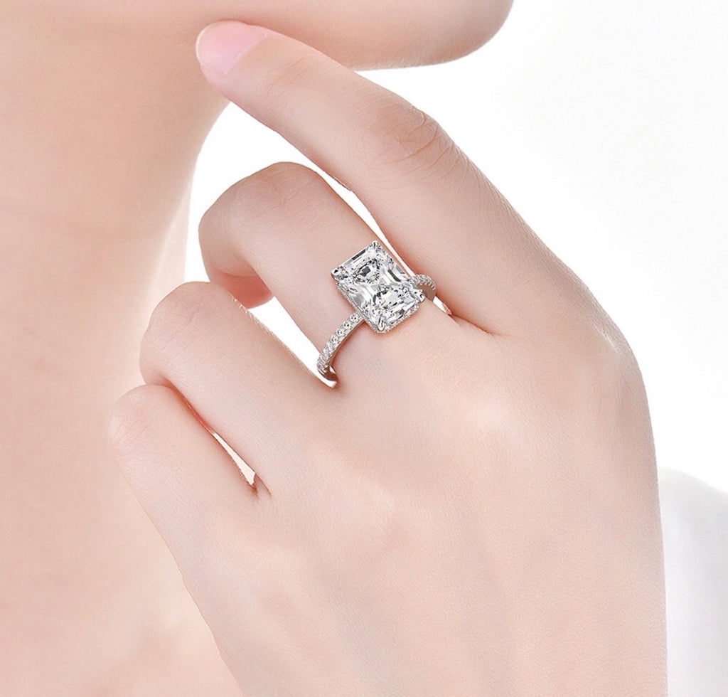8ct. 8x11mm Radiant/Emerald cut Moissanite Lab Grown Diamond Stone Engagement Ring