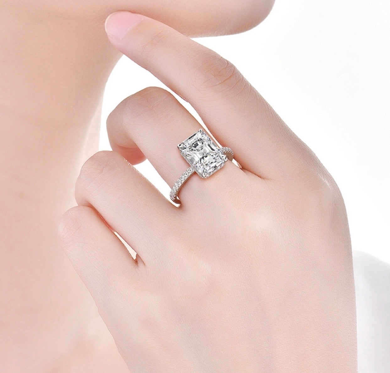 8ct. 8x11mm Radiant/Emerald cut Moissanite Lab Grown Diamond Stone Engagement Ring