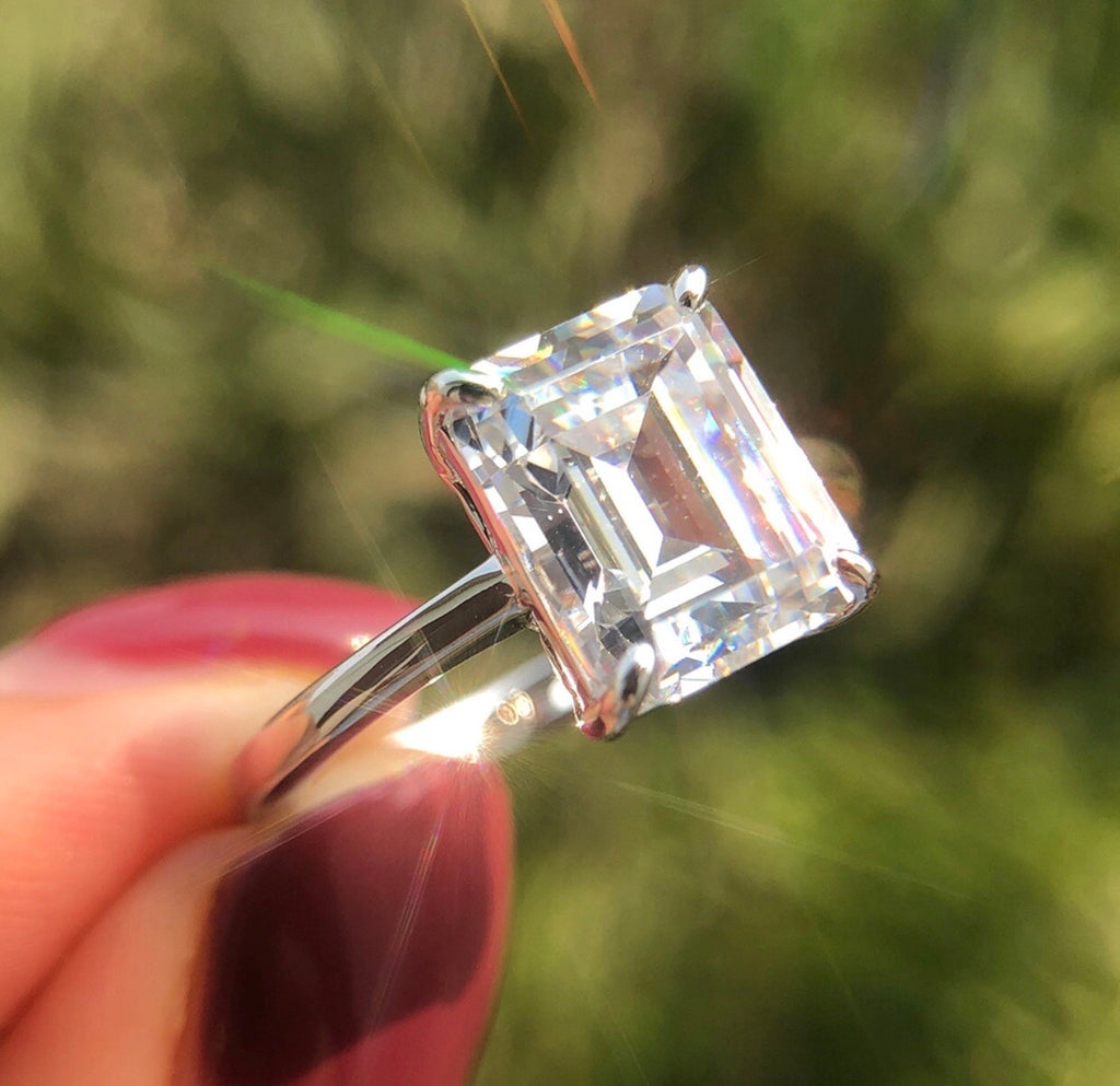 3ct Emerald Cut Lab Grown Moissanite Diamomd Stone Pure 925 Silver Coated 6 Layers platinum Platinum