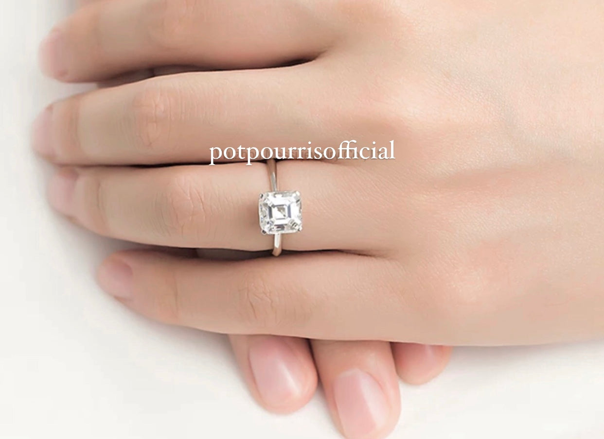 Asscher cut Moissanite Diamond Ring