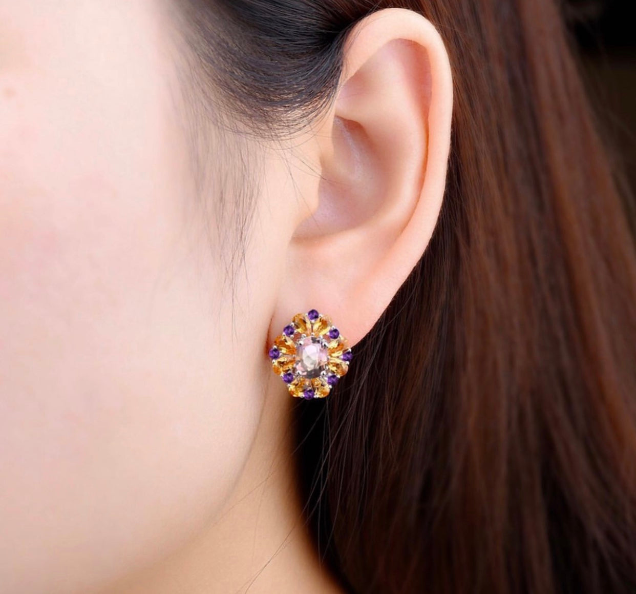 Set Ring & Earrings Natural Multi-Color Gemstone