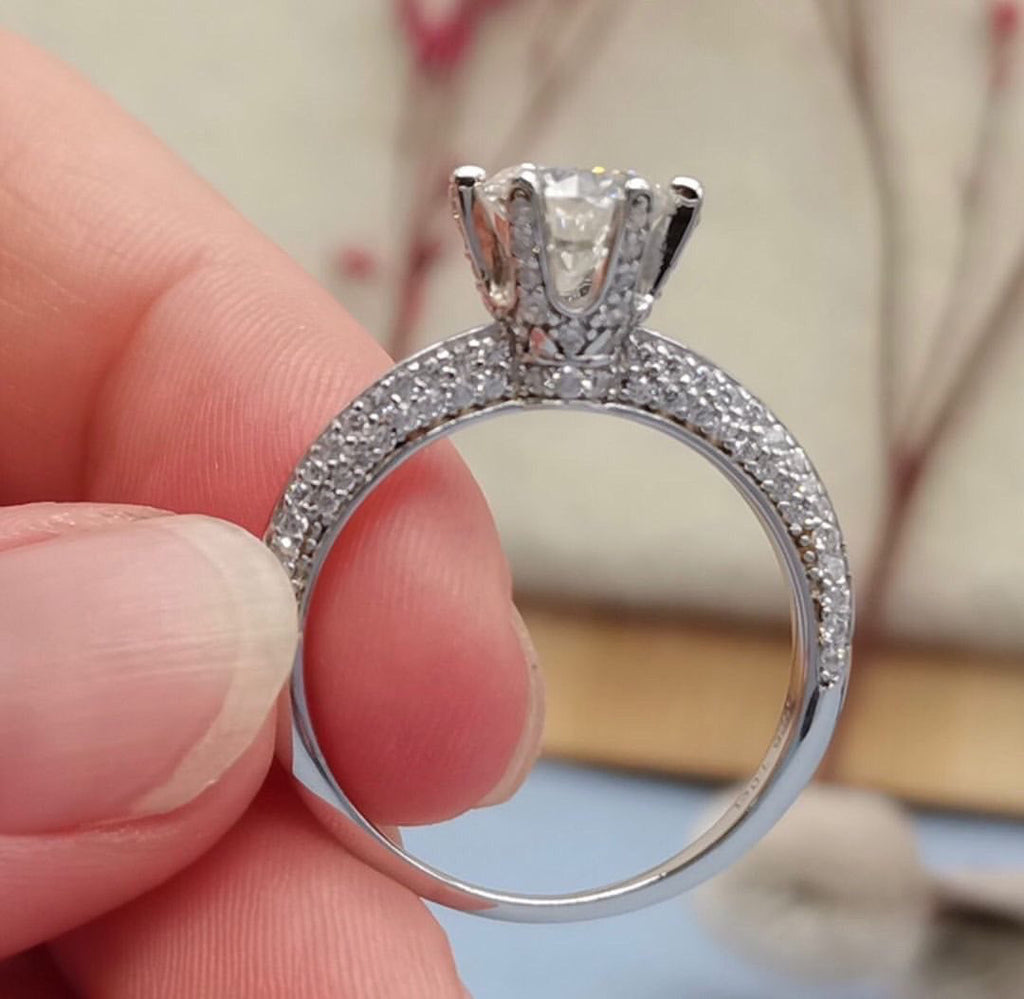 Zinette Ring 1ct Moissanite Diamond Stone in Pure Silver Metal Based coated Platinum 6x Layers