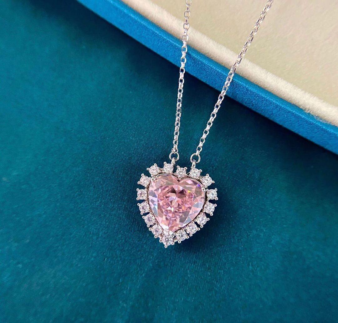 Set Romantic Pink Heart Cut Necklace and Earrings FREE Romantic cut Ring Moissanite Lab Grown Diamond