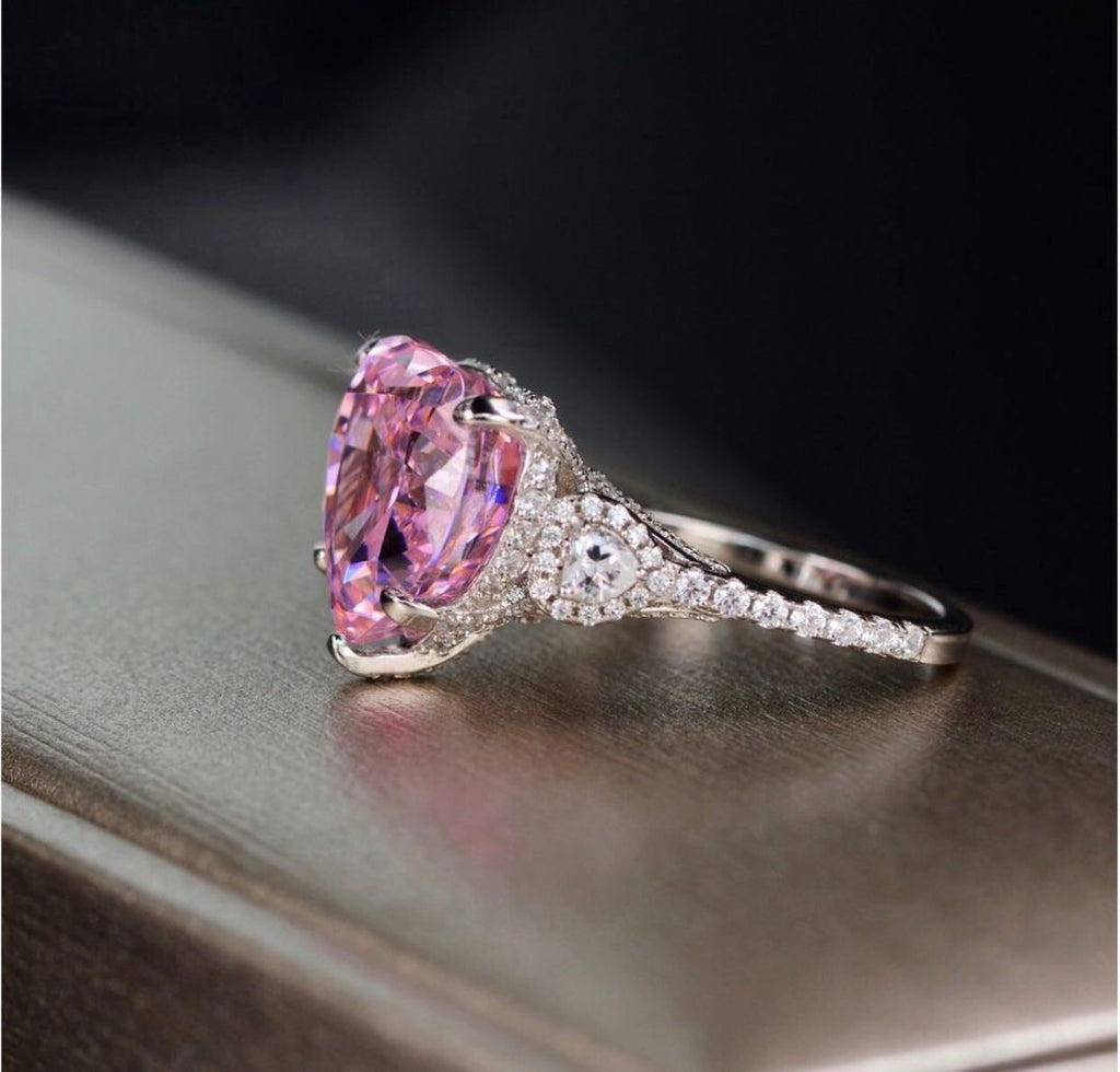 Set Romantic Pink Heart Cut Necklace and Earrings FREE Romantic cut Ring Moissanite Lab Grown Diamond