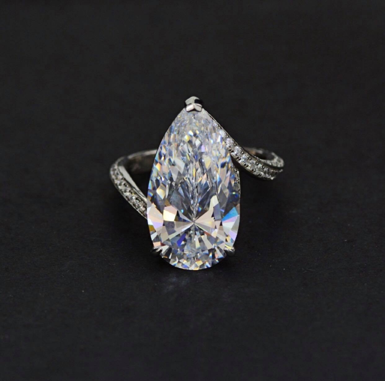 Super Sparkly 12 x 22mm Pear Shape Moissanite Diamond Stone in Pure Italian Silver coated 6 X Platinum/21K Pure White Gold