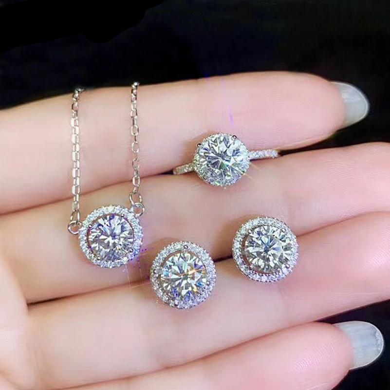 1 Ct D /VVS1 Moissanite Diamond Set Necklace/Ring/Earrings in Pure Silver coated Platinum