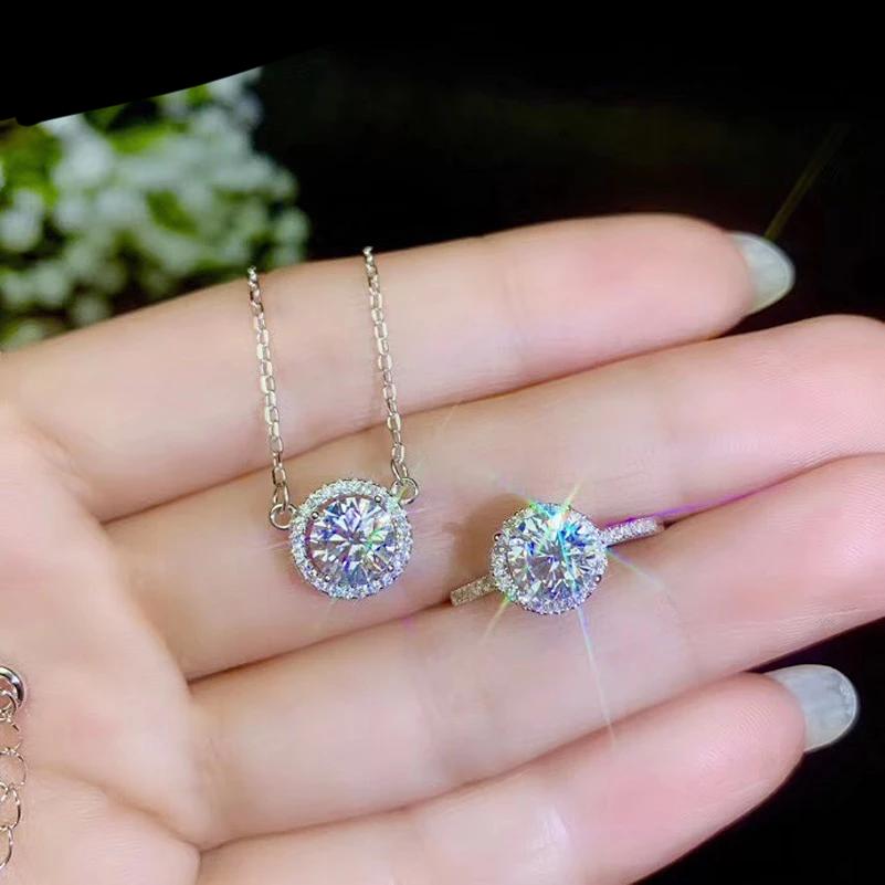 1 Ct D /VVS1 Moissanite Diamond Set Necklace/Ring/Earrings in Pure Silver coated Platinum