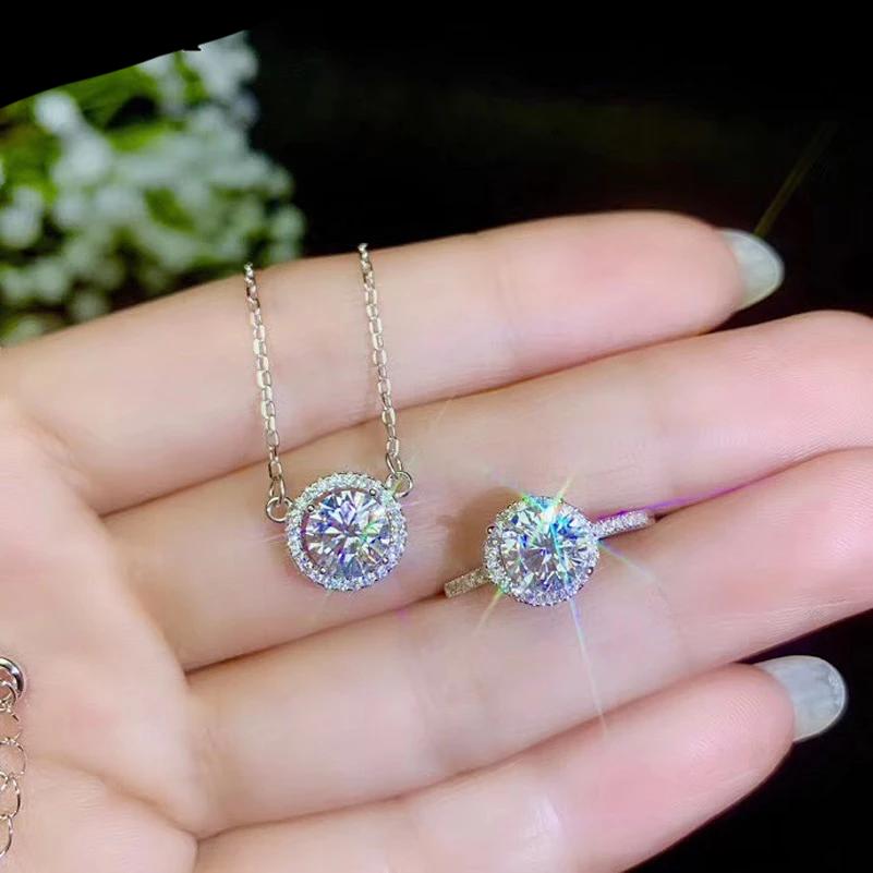 1 Ct D /VVS1 Moissanite Diamond Set Necklace/Ring/Earrings in Pure Silver coated Platinum