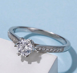 "Rosette" 1 ct /2ct Moissanite Diamond Engagement Ring with Side Stones